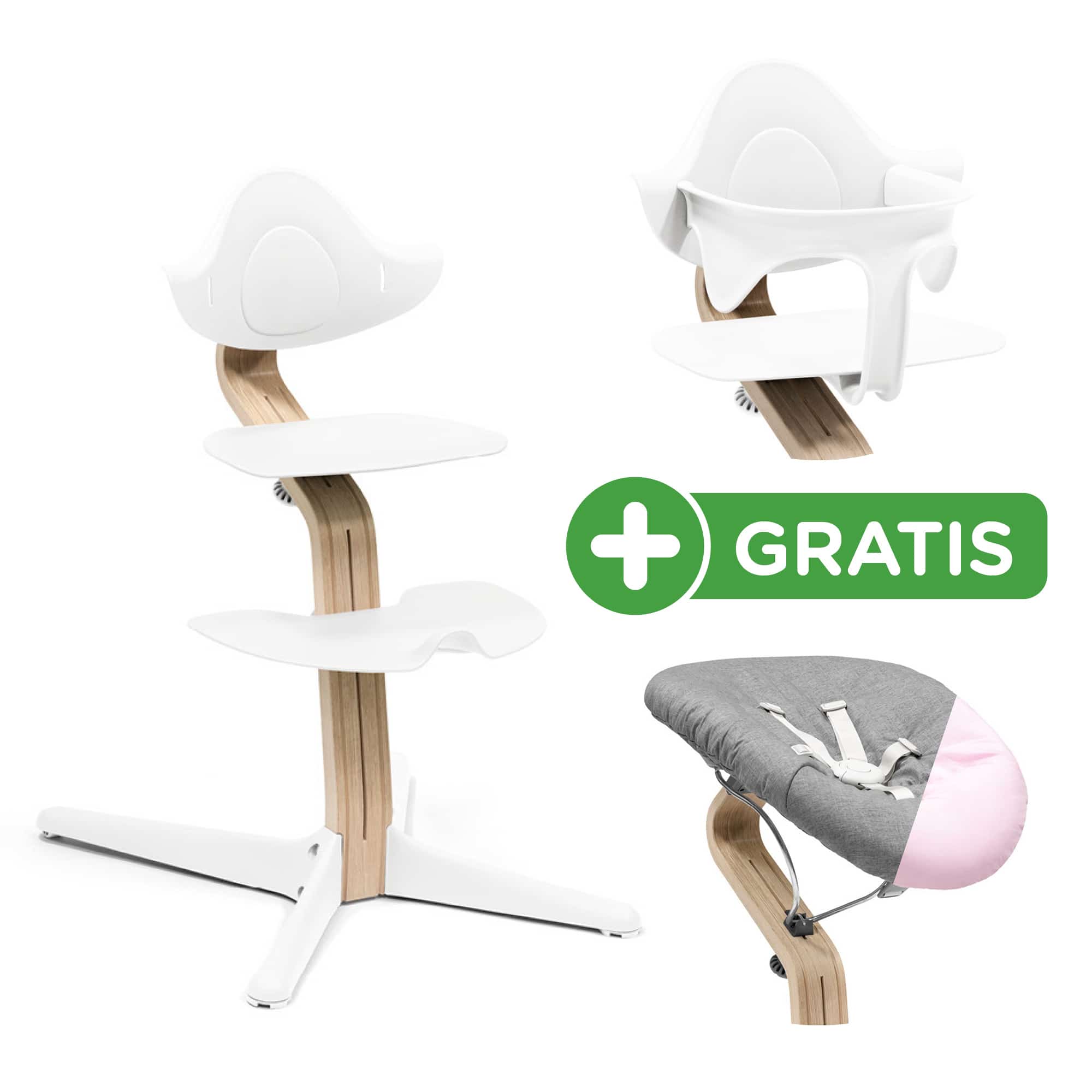 Set Nomi® Hochstuhl Buche White mit Newborn Set White Grey/Pink STOKKE Pink 9000000000596 1