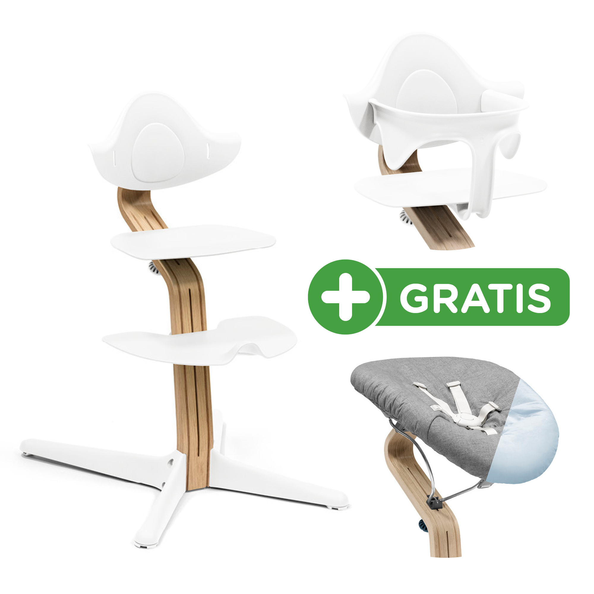 Set Nomi® Hochstuhl Oak White mit Newborn Set White Grey/Blue STOKKE Orange 9000000000607 1